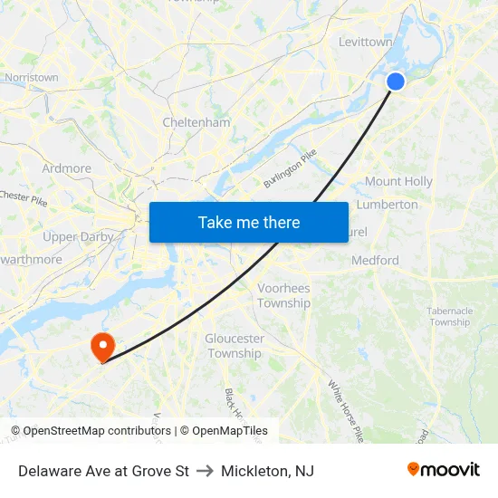 Delaware Ave at Grove St to Mickleton, NJ map