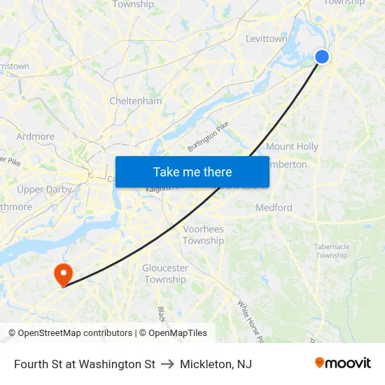 Fourth St at Washington St to Mickleton, NJ map