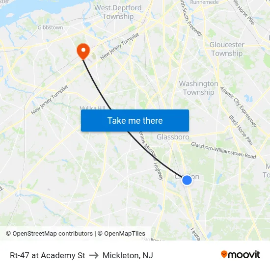 Rt-47 at Academy St to Mickleton, NJ map