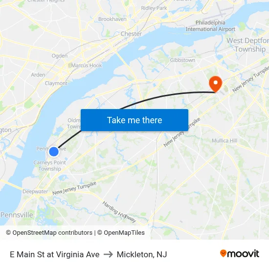 E Main St at Virginia Ave to Mickleton, NJ map
