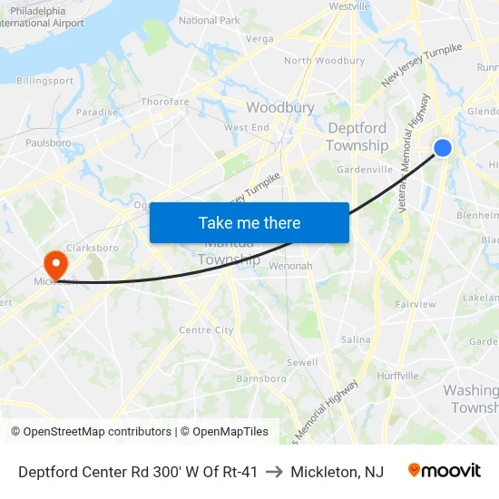 Deptford Center Rd 300' W Of Rt-41 to Mickleton, NJ map