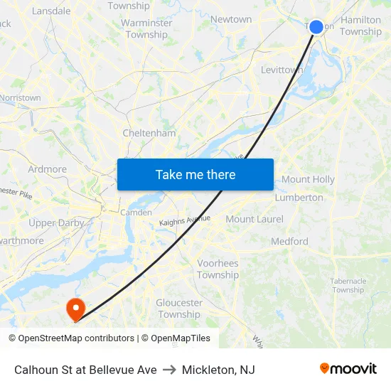 Calhoun St at Bellevue Ave to Mickleton, NJ map