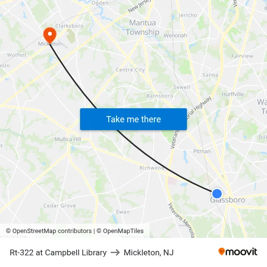 Rt-322 at Campbell Library to Mickleton, NJ map