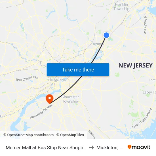 Mercer Mall at Bus Stop Near Shoprite to Mickleton, NJ map