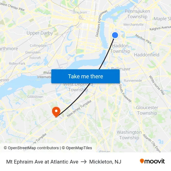 Mt Ephraim Ave at Atlantic Ave to Mickleton, NJ map