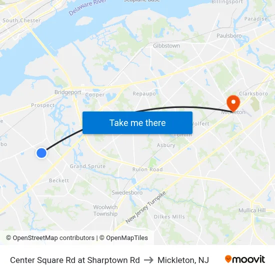 Center Square Rd at Sharptown Rd to Mickleton, NJ map