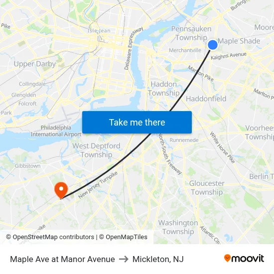Maple Ave at Manor Avenue to Mickleton, NJ map