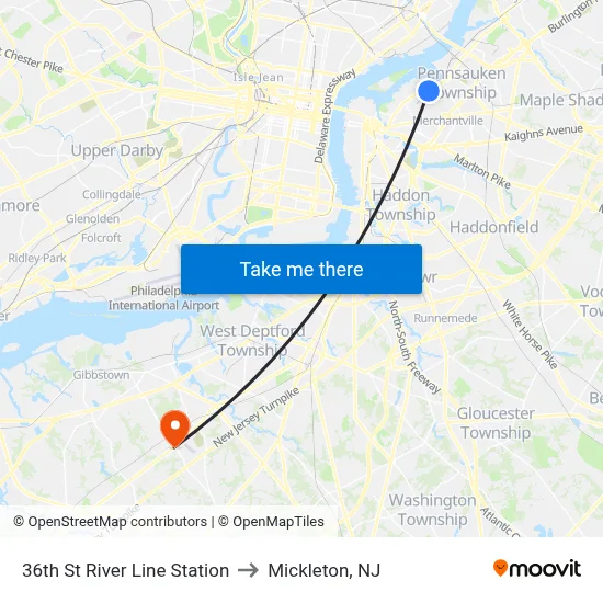 36th St River Line Station to Mickleton, NJ map