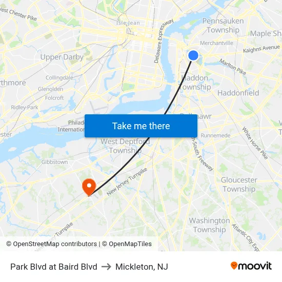 Park Blvd at Baird Blvd to Mickleton, NJ map