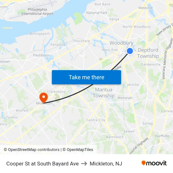 Cooper St at South Bayard Ave to Mickleton, NJ map