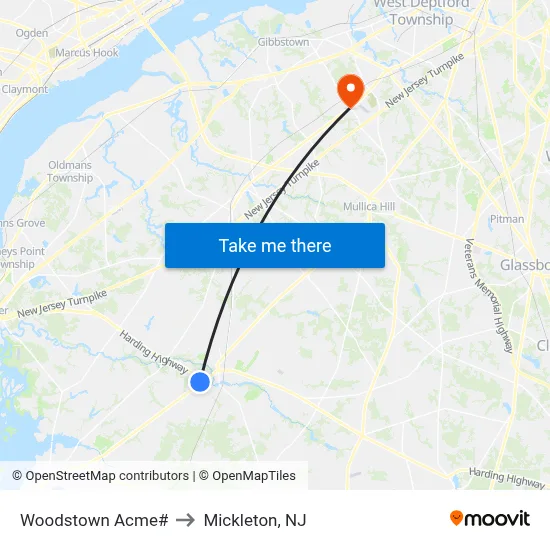 Woodstown Acme# to Mickleton, NJ map
