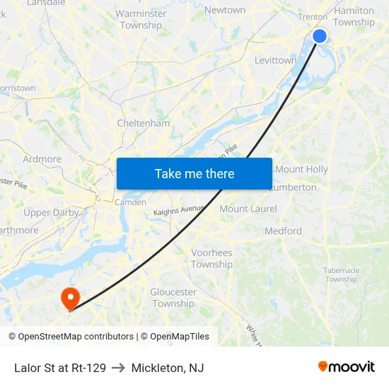 Lalor St at Rt-129 to Mickleton, NJ map