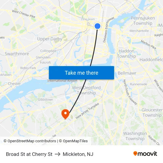 Broad St at Cherry St to Mickleton, NJ map