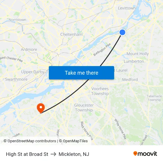 High St at Broad St to Mickleton, NJ map