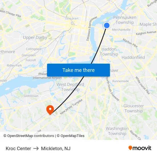 Kroc Center to Mickleton, NJ map