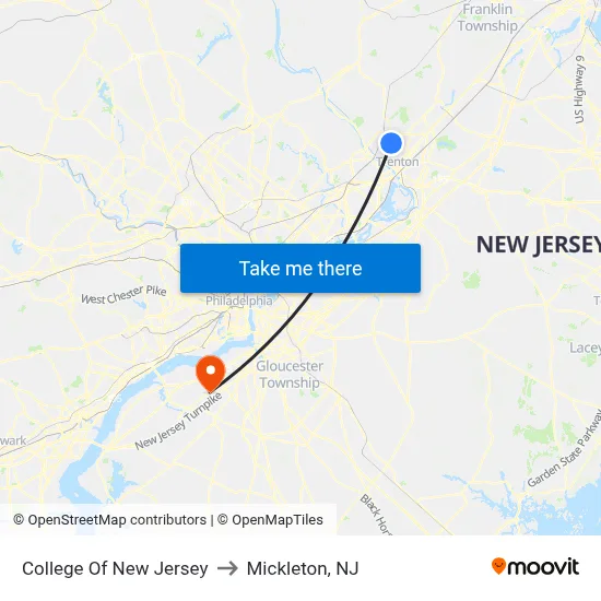 College Of New Jersey to Mickleton, NJ map