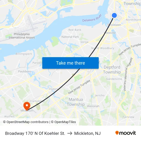 Broadway 170' N Of Koehler St. to Mickleton, NJ map