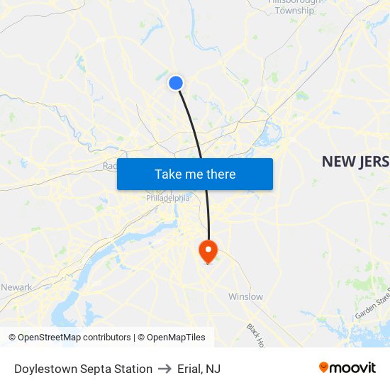 Doylestown Septa Station to Erial, NJ map