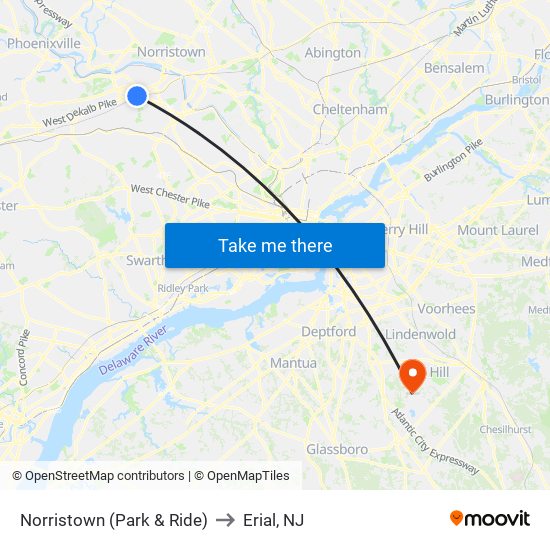 Norristown (Park & Ride) to Erial, NJ map