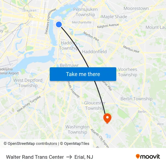 Walter Rand Trans Center to Erial, NJ map
