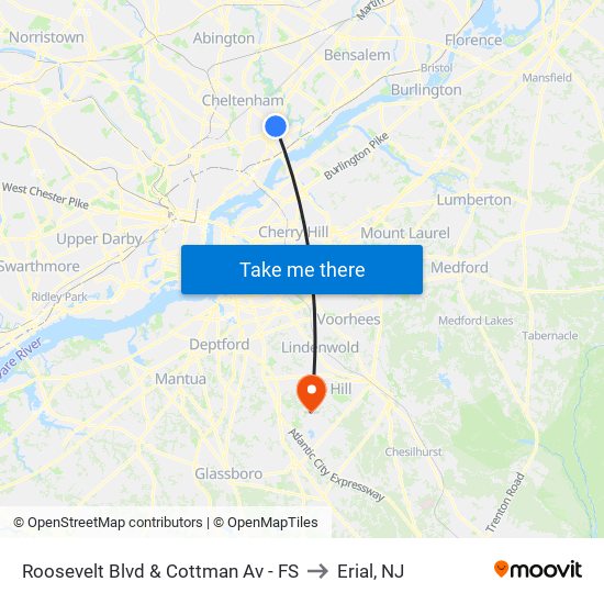 Roosevelt Blvd & Cottman Av - FS to Erial, NJ map