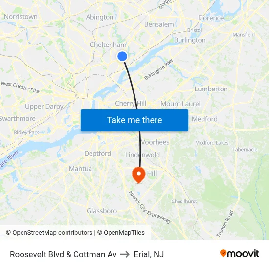 Roosevelt Blvd & Cottman Av to Erial, NJ map