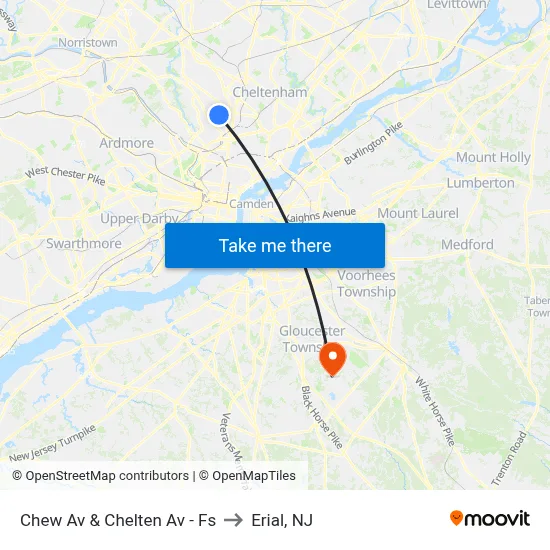 Chew Av & Chelten Av - Fs to Erial, NJ map