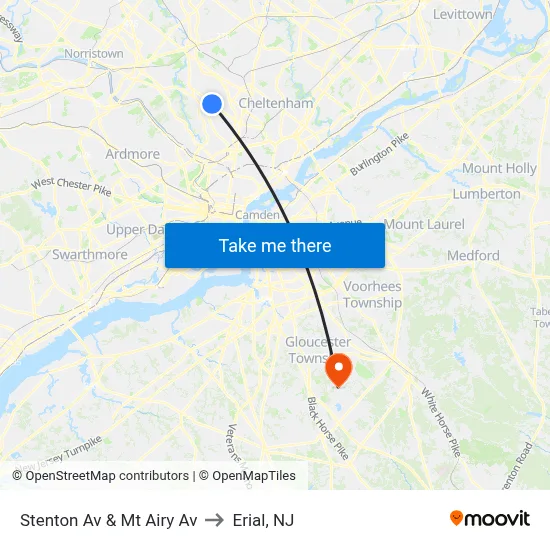 Stenton Av & Mt Airy Av to Erial, NJ map
