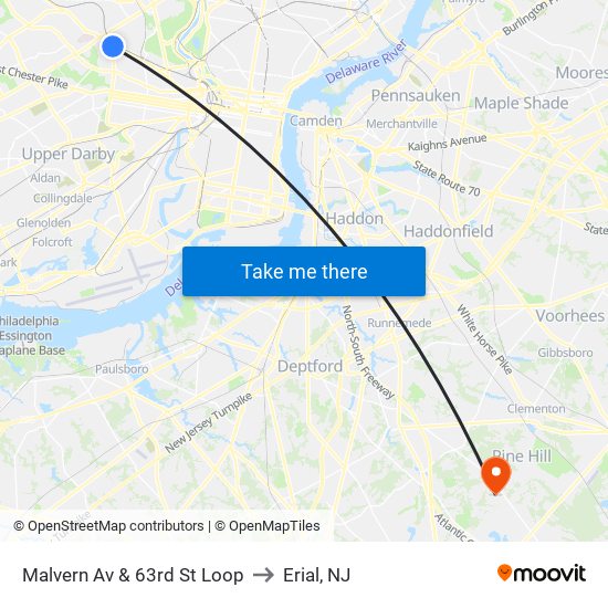 Malvern Av & 63rd St Loop to Erial, NJ map