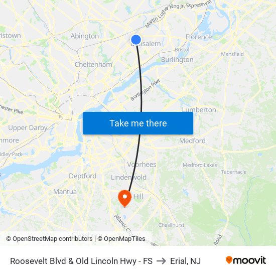 Roosevelt Blvd & Old Lincoln Hwy - FS to Erial, NJ map