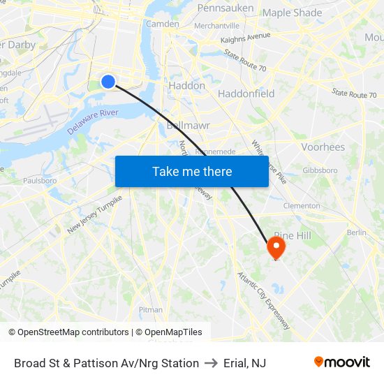 Broad St & Pattison Av/Nrg Station to Erial, NJ map