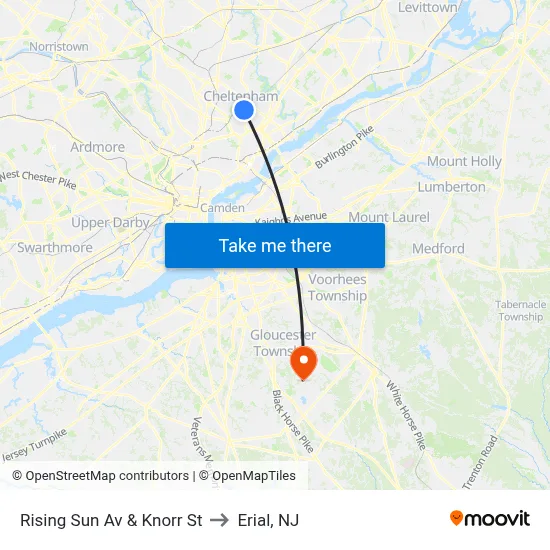Rising Sun Av & Knorr St to Erial, NJ map