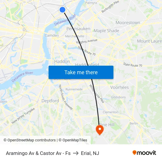 Aramingo Av & Castor Av - Fs to Erial, NJ map