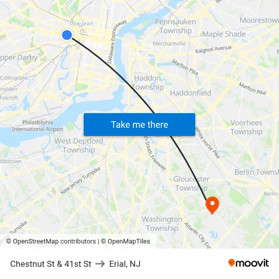 Chestnut St & 41st St to Erial, NJ map