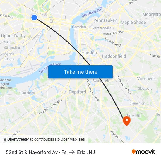 52nd St & Haverford Av - Fs to Erial, NJ map