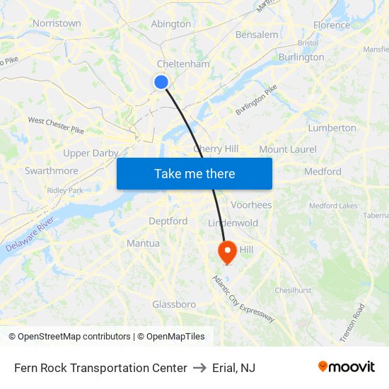 Fern Rock Transportation Center to Erial, NJ map