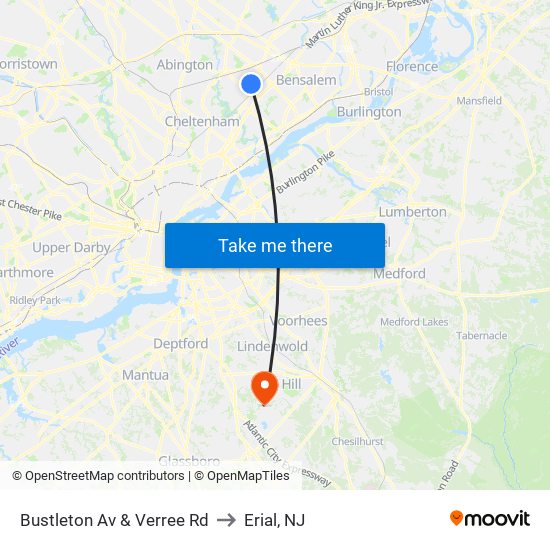 Bustleton Av & Verree Rd to Erial, NJ map