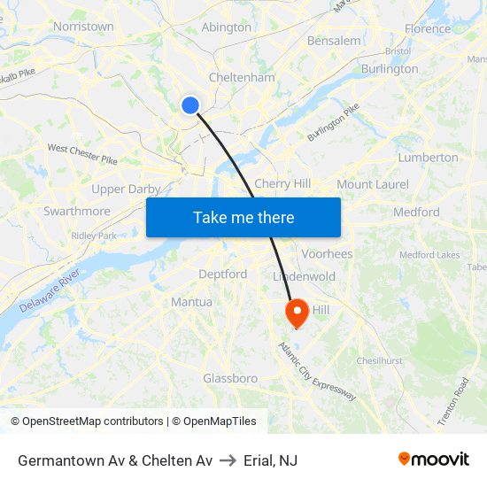 Germantown Av & Chelten Av to Erial, NJ map