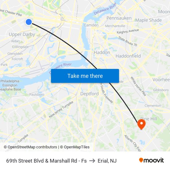 69th Street Blvd & Marshall Rd - Fs to Erial, NJ map