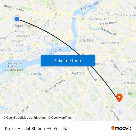 Drexel Hill Jct Station to Erial, NJ map