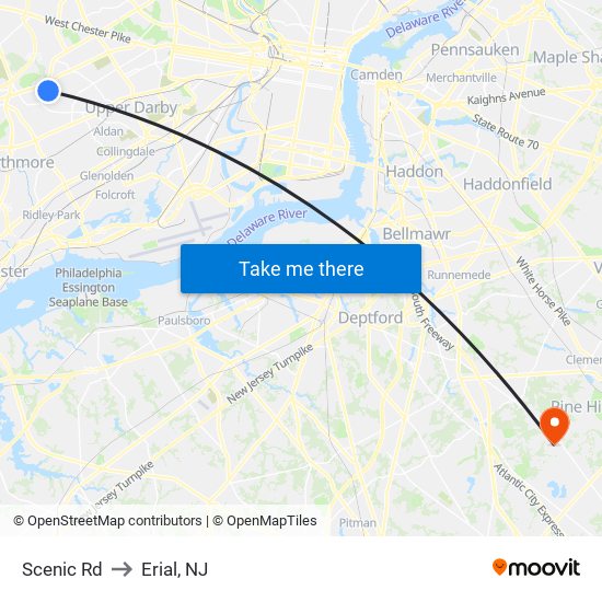 Scenic Rd to Erial, NJ map