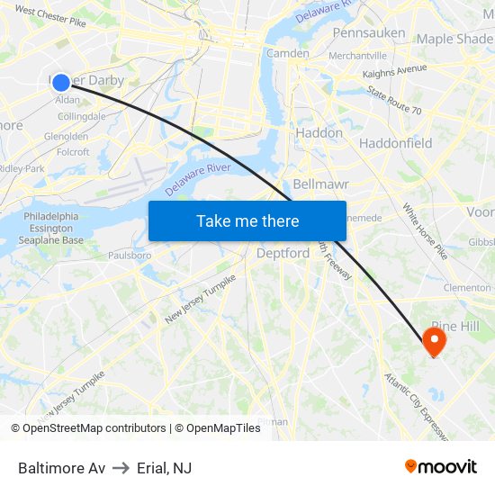 Baltimore Av to Erial, NJ map