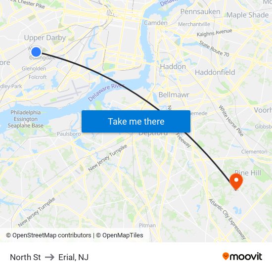 North St to Erial, NJ map