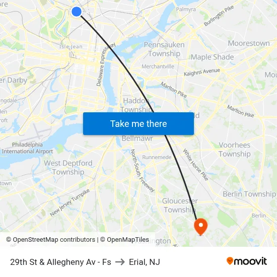 29th St & Allegheny Av - Fs to Erial, NJ map