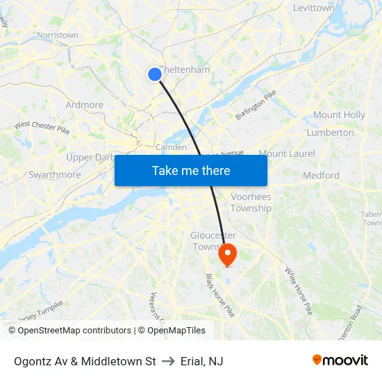 Ogontz Av & Middletown St to Erial, NJ map