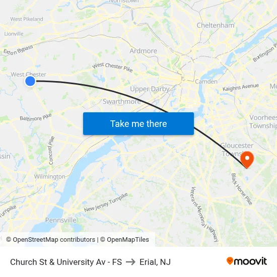 Church St & University Av - FS to Erial, NJ map