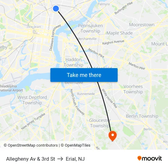 Allegheny Av & 3rd St to Erial, NJ map