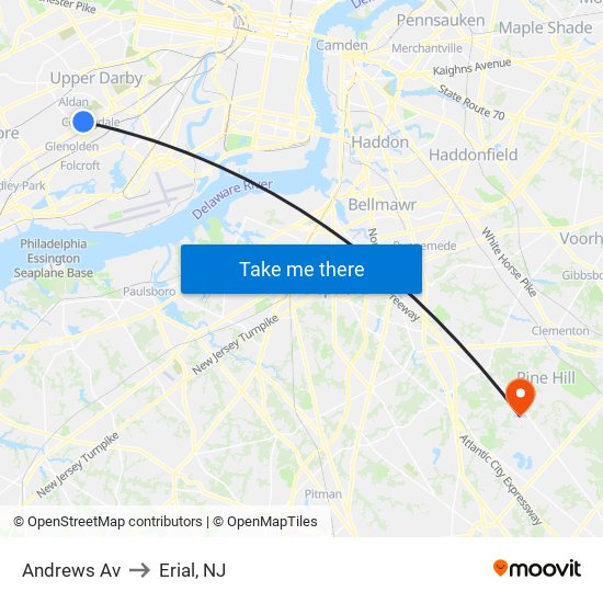 Andrews Av to Erial, NJ map