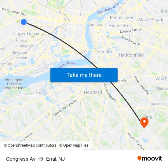 Congress Av to Erial, NJ map