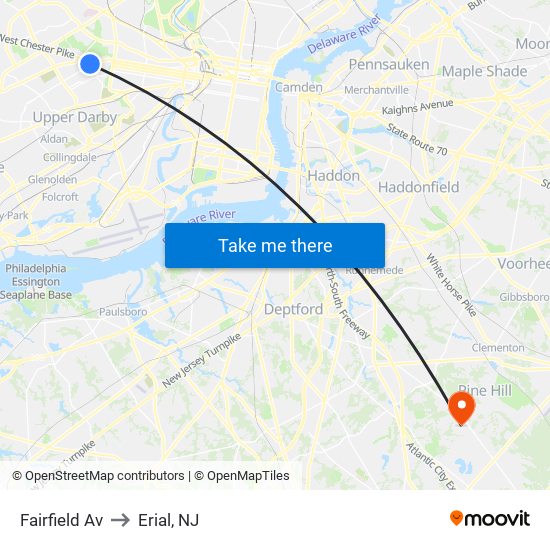 Fairfield Av to Erial, NJ map